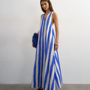 Topshop halter deep hem maxi trapeze dress in blue stripe