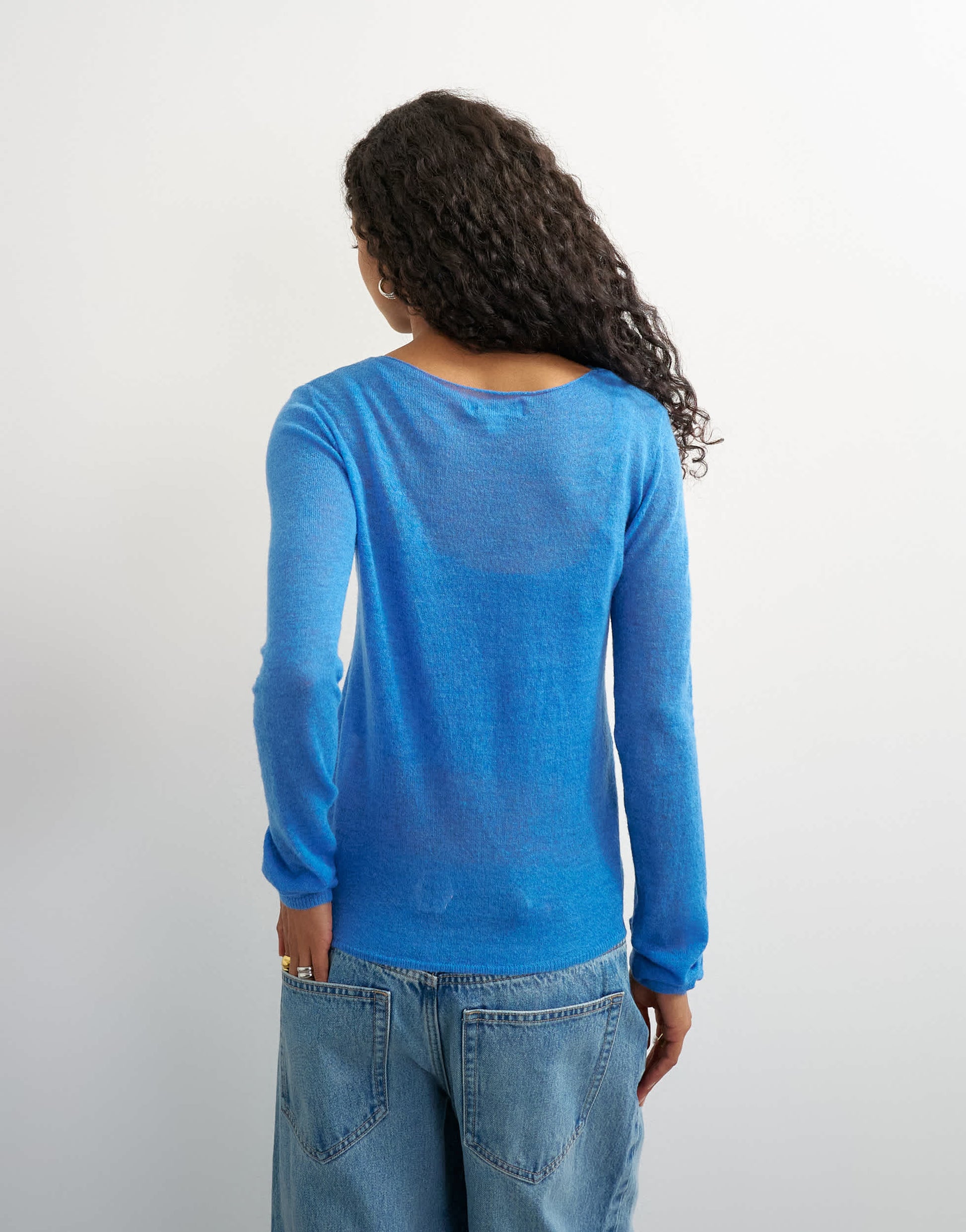 Topshop knitted double layer sheer top with wool in blue