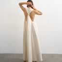 Topshop poplin halter deep hem maxi trapeze dress in off white