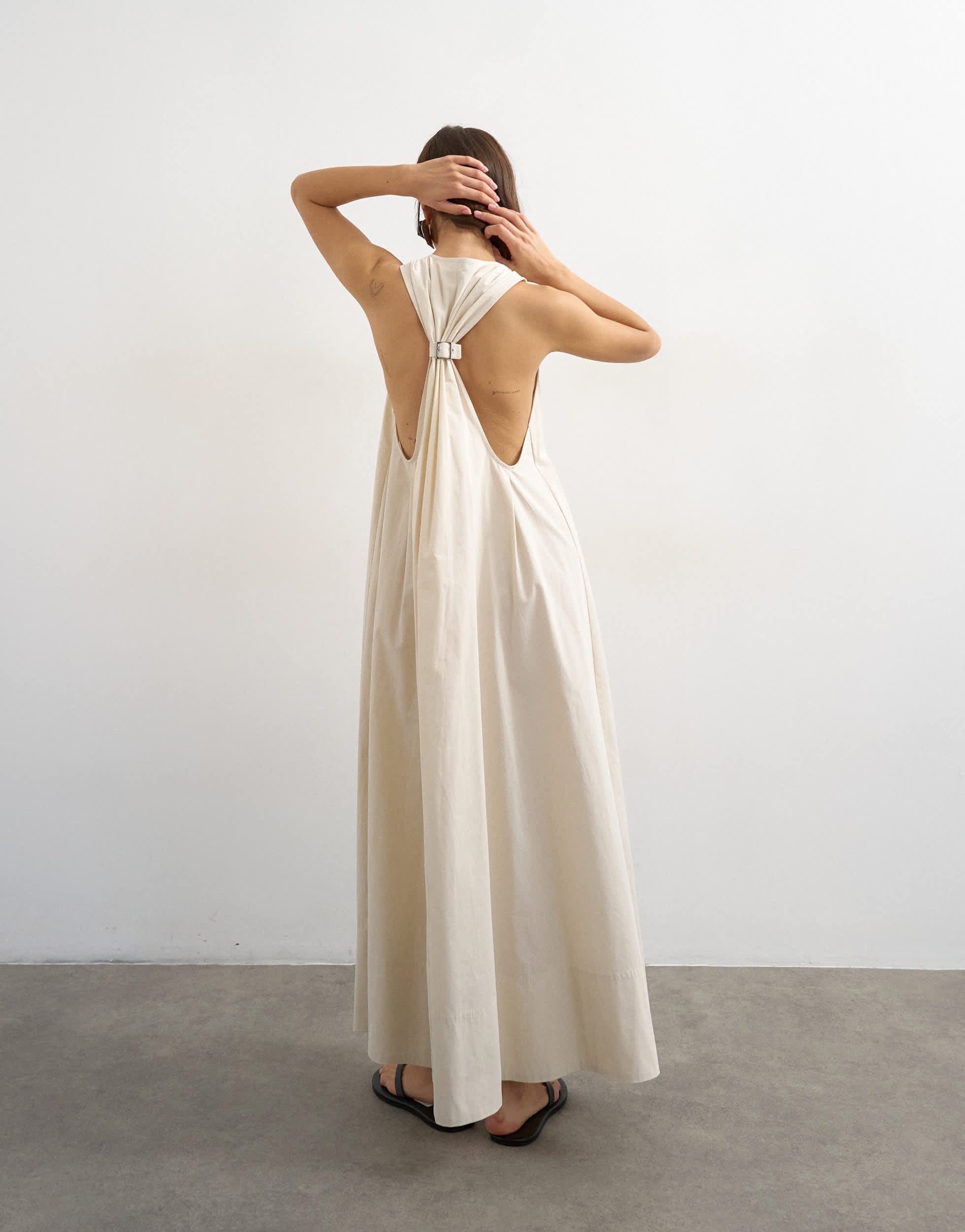 Topshop poplin halter deep hem maxi trapeze dress in off white
