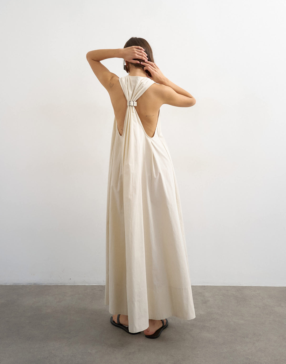 Topshop poplin halter deep hem maxi trapeze dress in off white