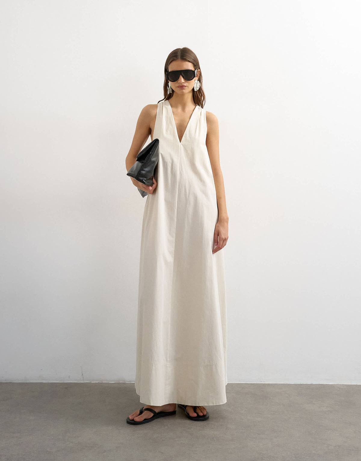 Topshop poplin halter deep hem maxi trapeze dress in off white