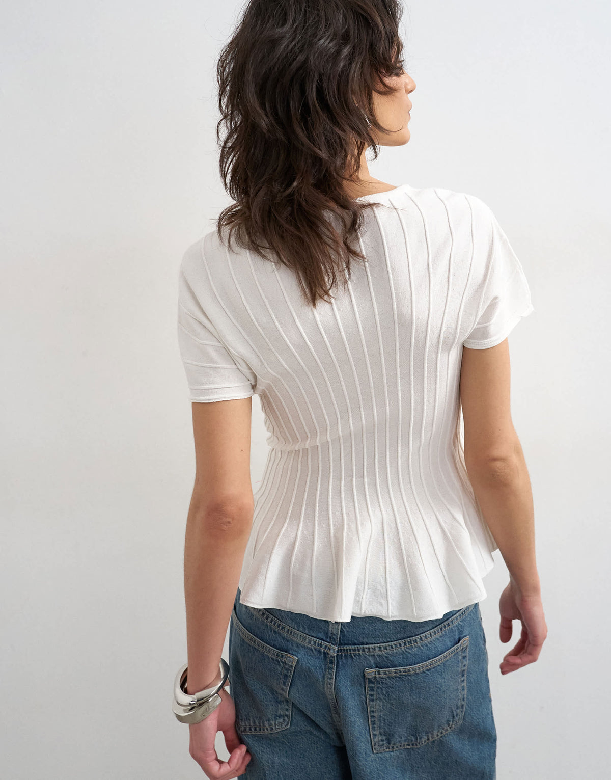 Topshop knitted grown on short sleeve peplum top in ivory
