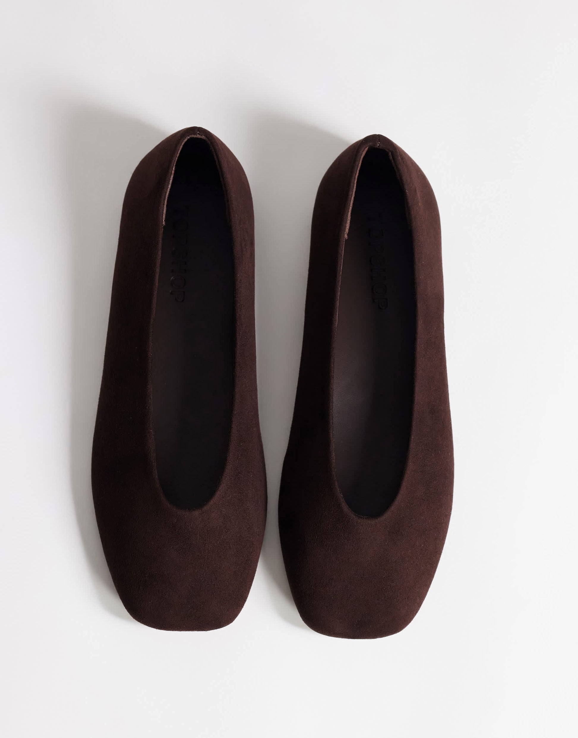 Topshop Duke faux suede chiselled ballet flat in chocolate