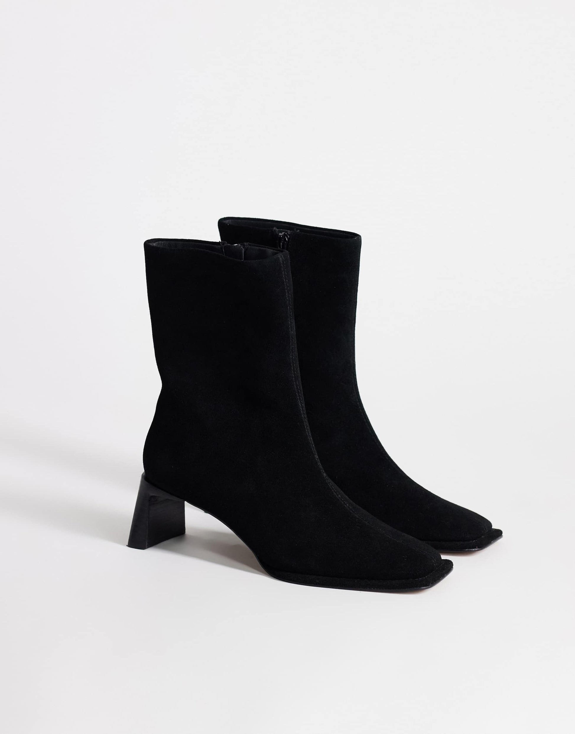 Topshop Kali real suede heeled ankle boot in black