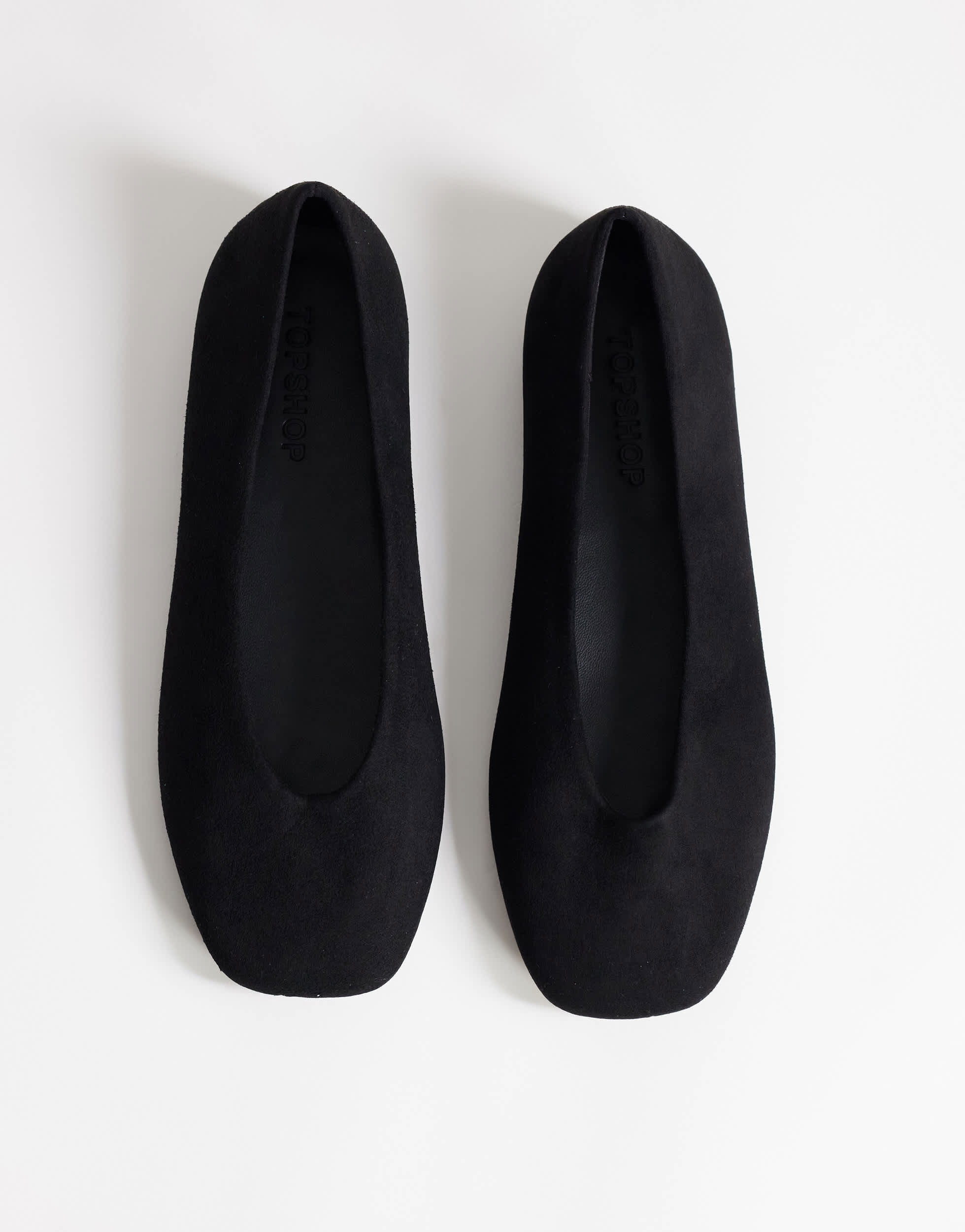 Topshop Duke faux suede chiselled ballet flat in black
