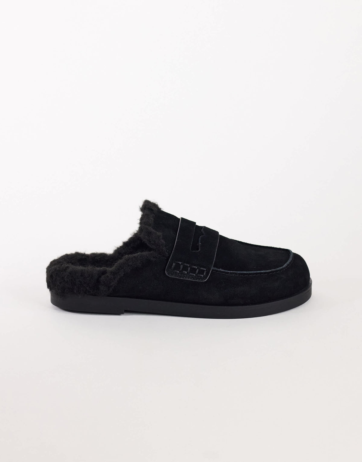Topshop Addie real suede mule loafer with shearling in black