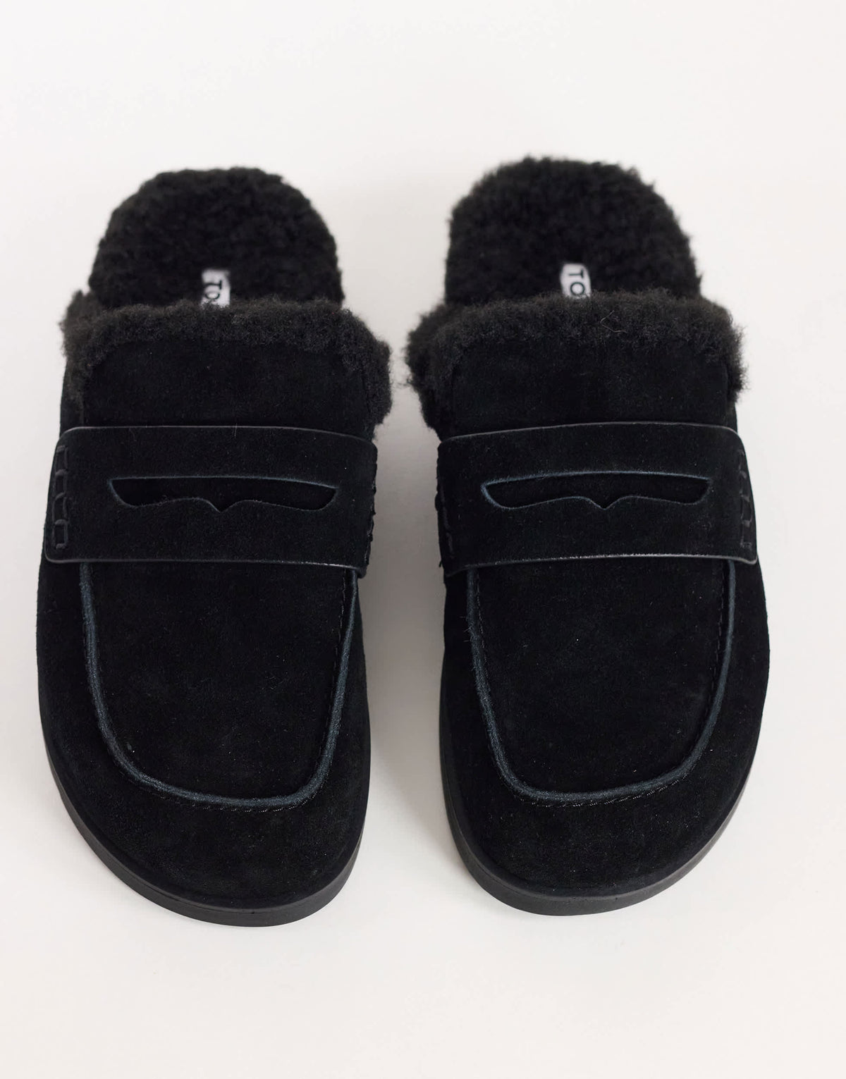 Topshop Addie real suede mule loafer with shearling in black