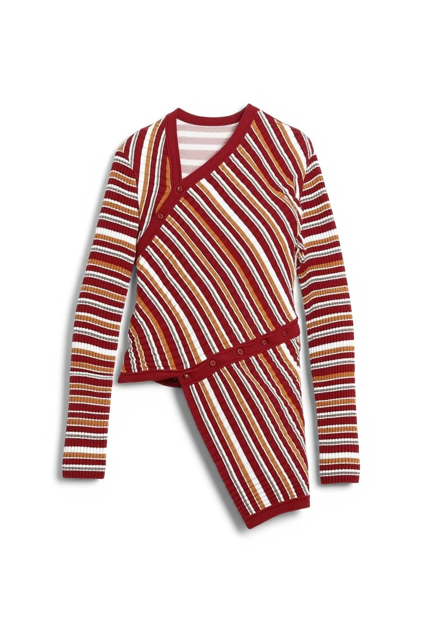 Topshop knitted asymmetric longline ribbed stripe top in red