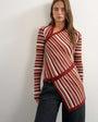 Topshop knitted asymmetric longline ribbed stripe top in red