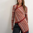 Topshop knitted asymmetric longline ribbed stripe top in red