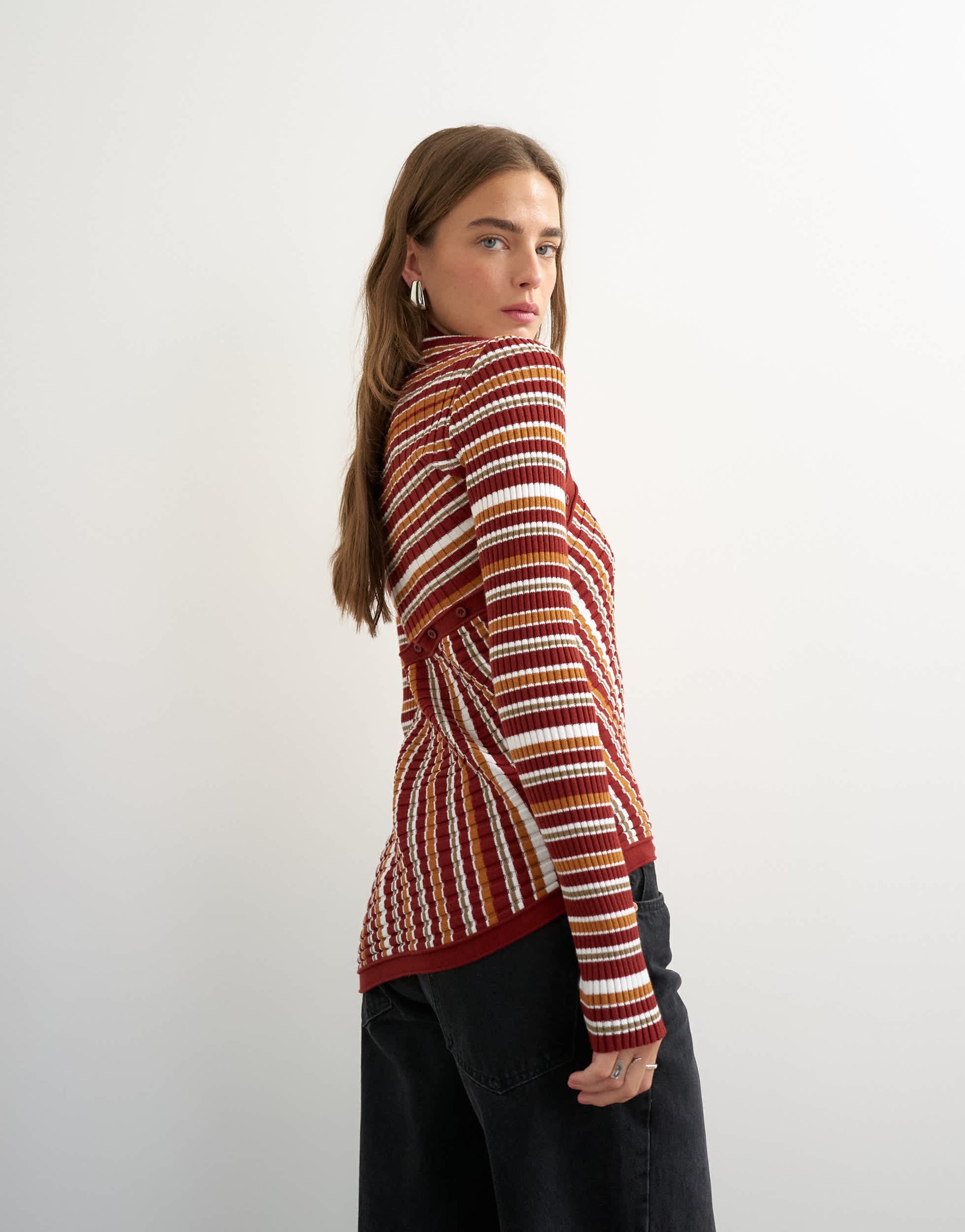 Topshop knitted asymmetric longline ribbed stripe top in red
