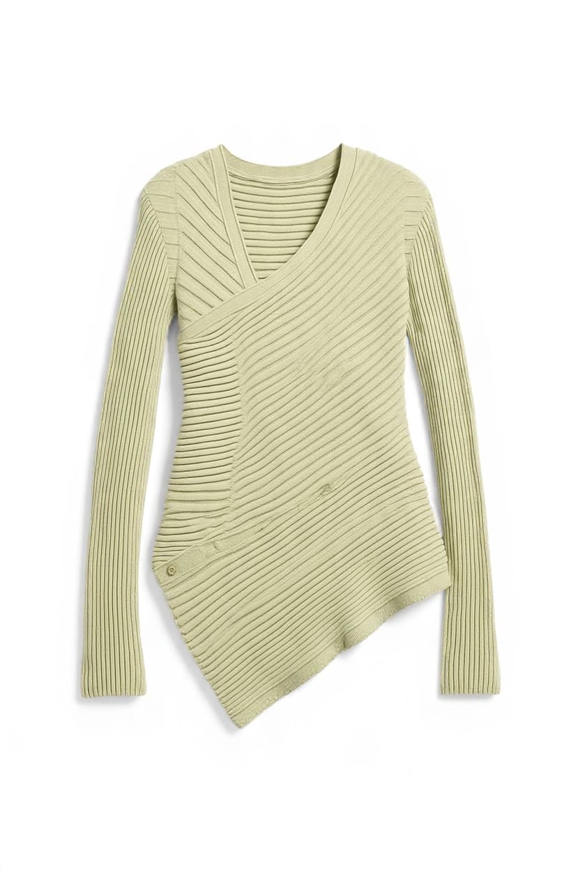 Topshop knitted asymmetric longline ribbed top in pistachio
