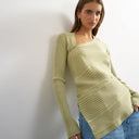 Topshop knitted asymmetric longline ribbed top in pistachio