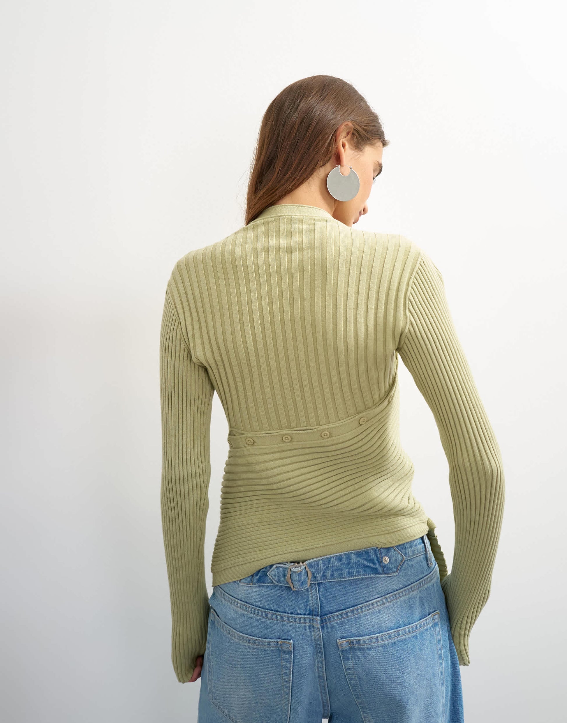 Topshop knitted asymmetric longline ribbed top in pistachio