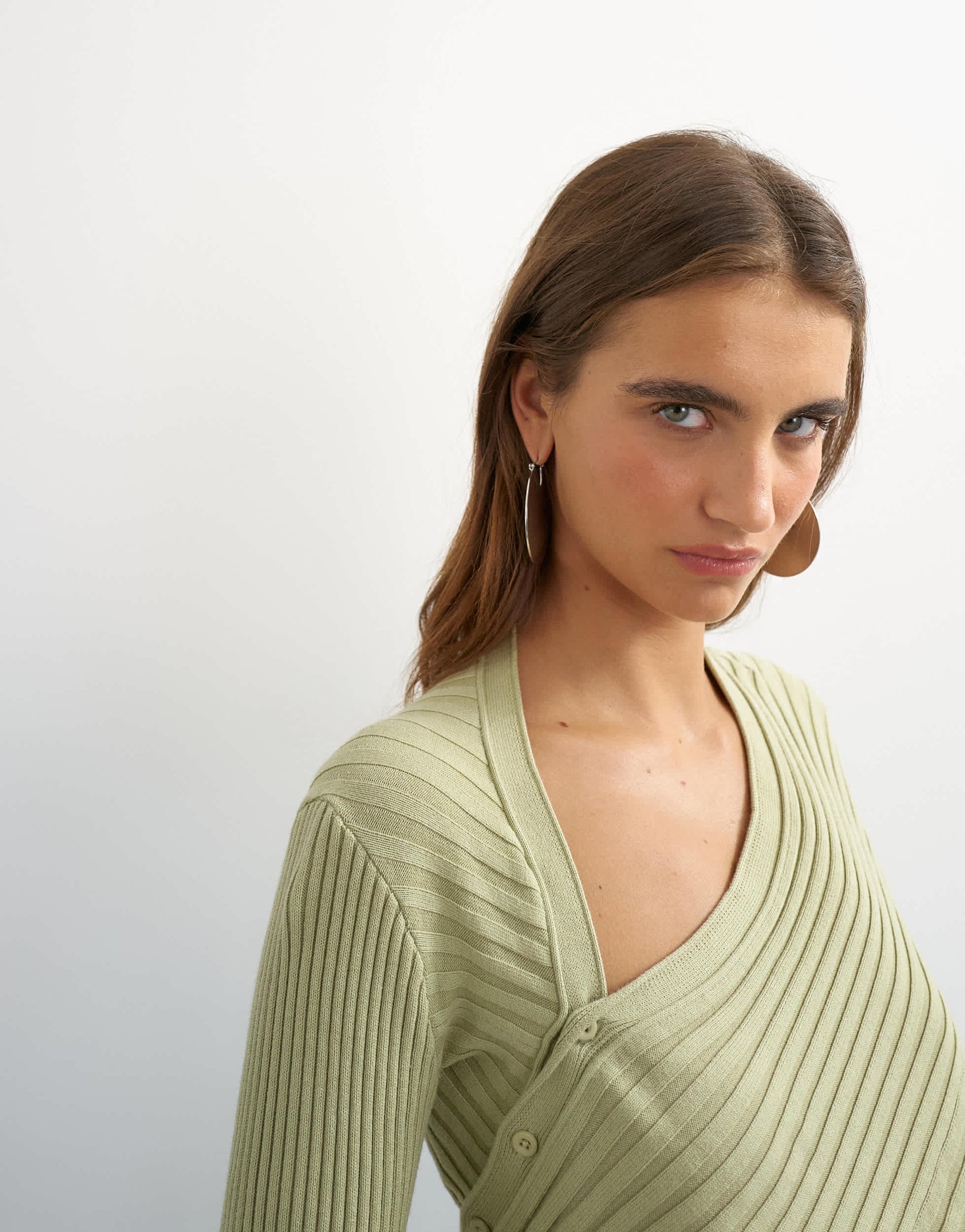Topshop knitted asymmetric longline ribbed top in pistachio