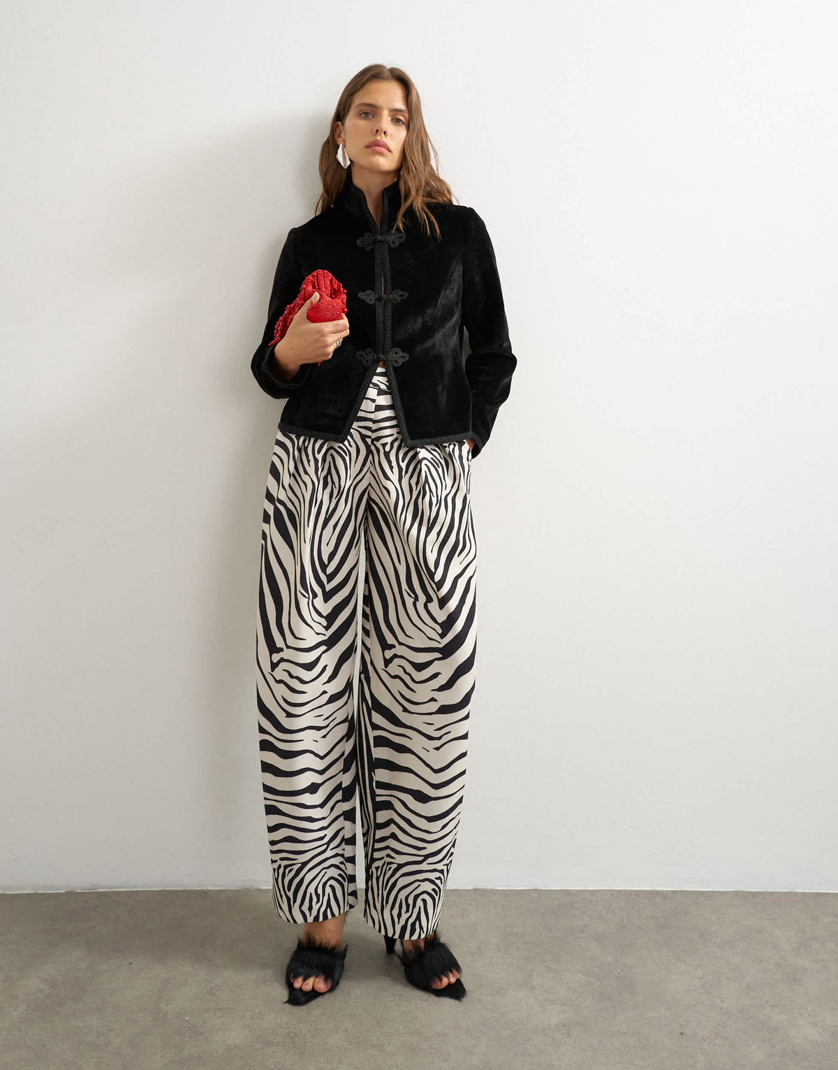 Topshop co-ord velvet knot detail jacket with nero collar in black