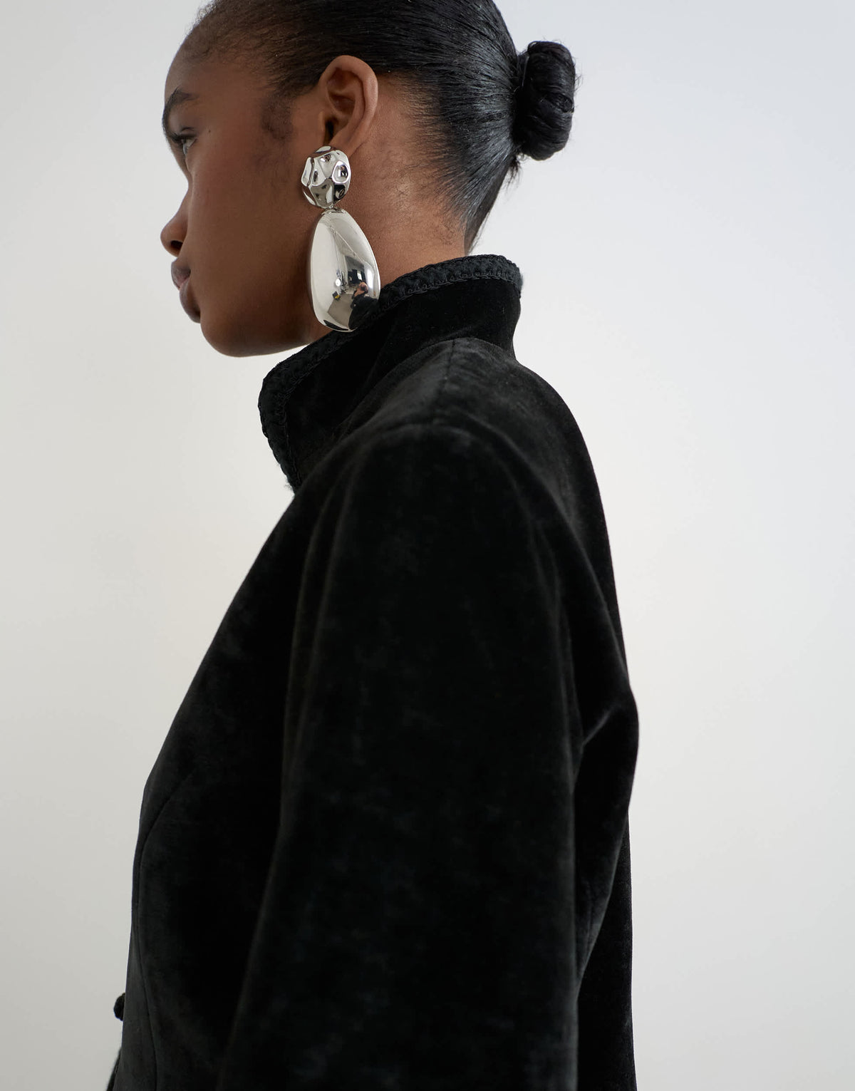 Topshop co-ord velvet knot detail jacket with nero collar in black