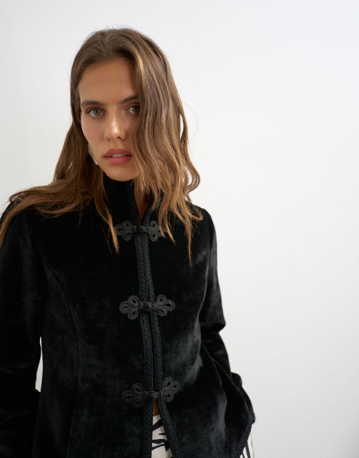Topshop co-ord velvet knot detail jacket with nero collar in black