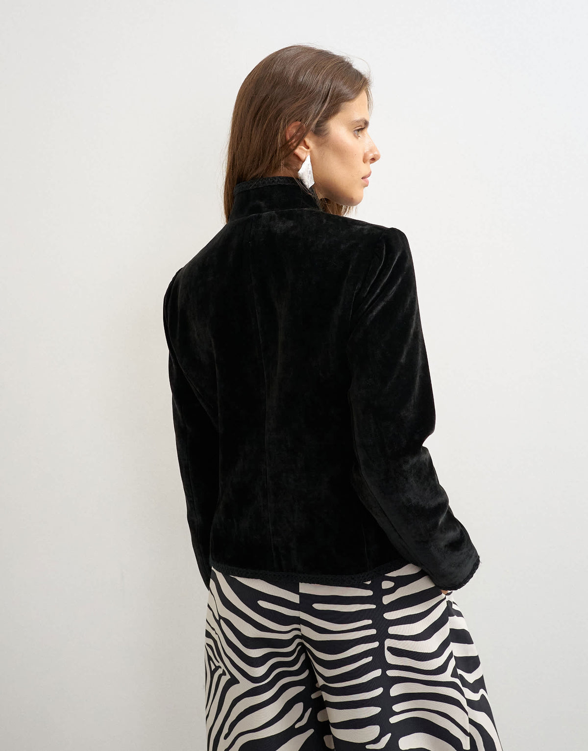 Topshop co-ord velvet knot detail jacket with nero collar in black