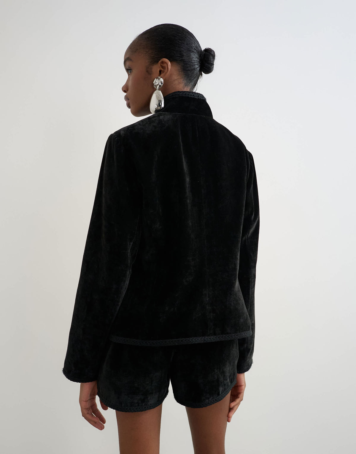 Topshop co-ord velvet knot detail jacket with nero collar in black