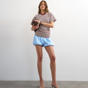 Topshop micro v-neck ruched side tee in stripe