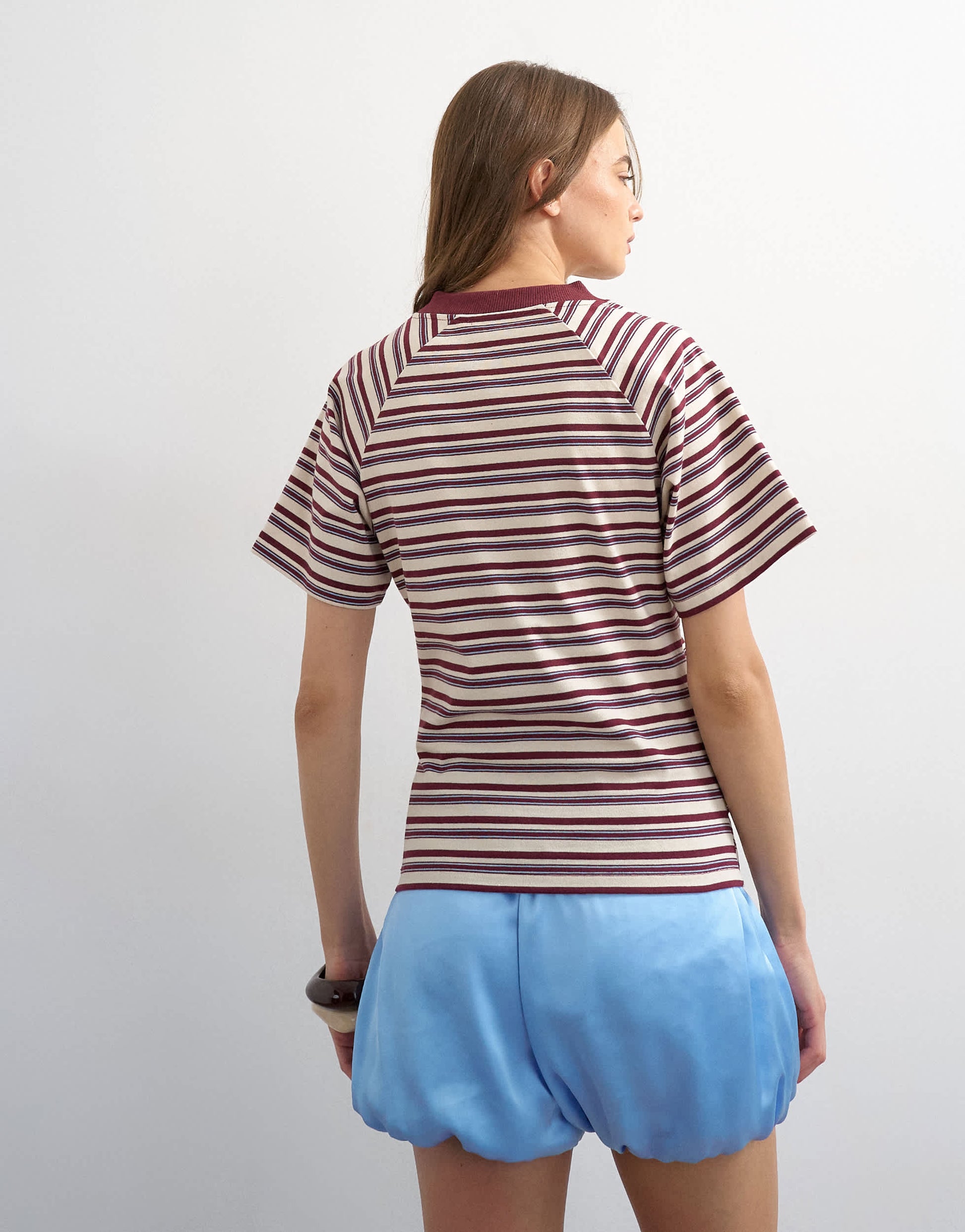 Topshop micro v-neck ruched side tee in stripe