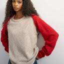 Topshop knitted multi wear jumper in neutral and red  