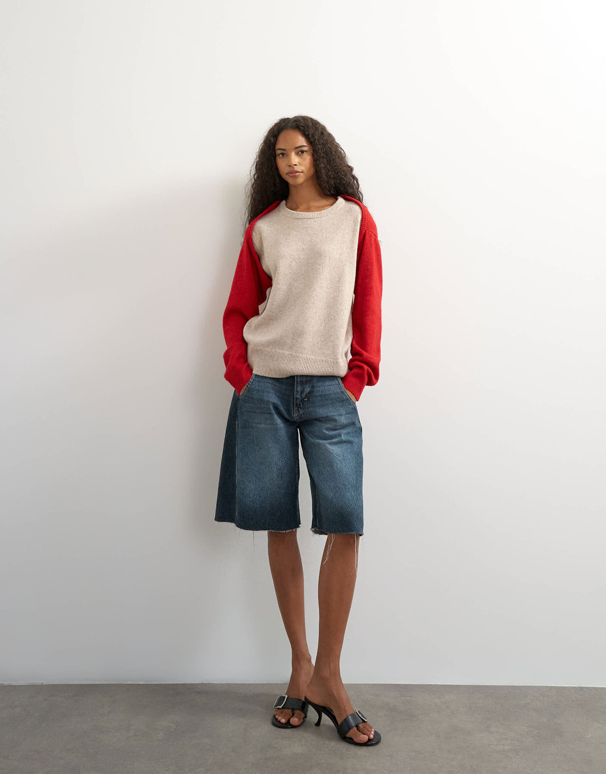 Topshop knitted multi wear jumper in neutral and red  