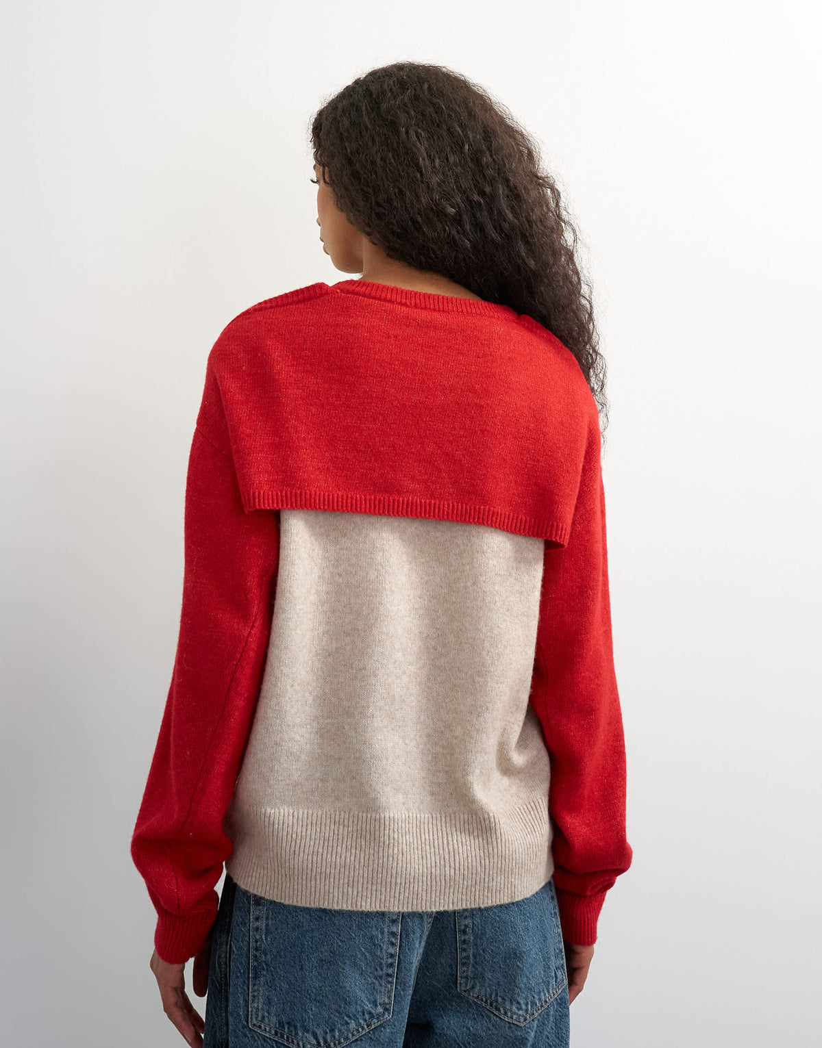 Topshop knitted multi wear jumper in neutral and red  