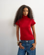 Topshop knitted ribbed funnel neck chunky short sleeve top in red