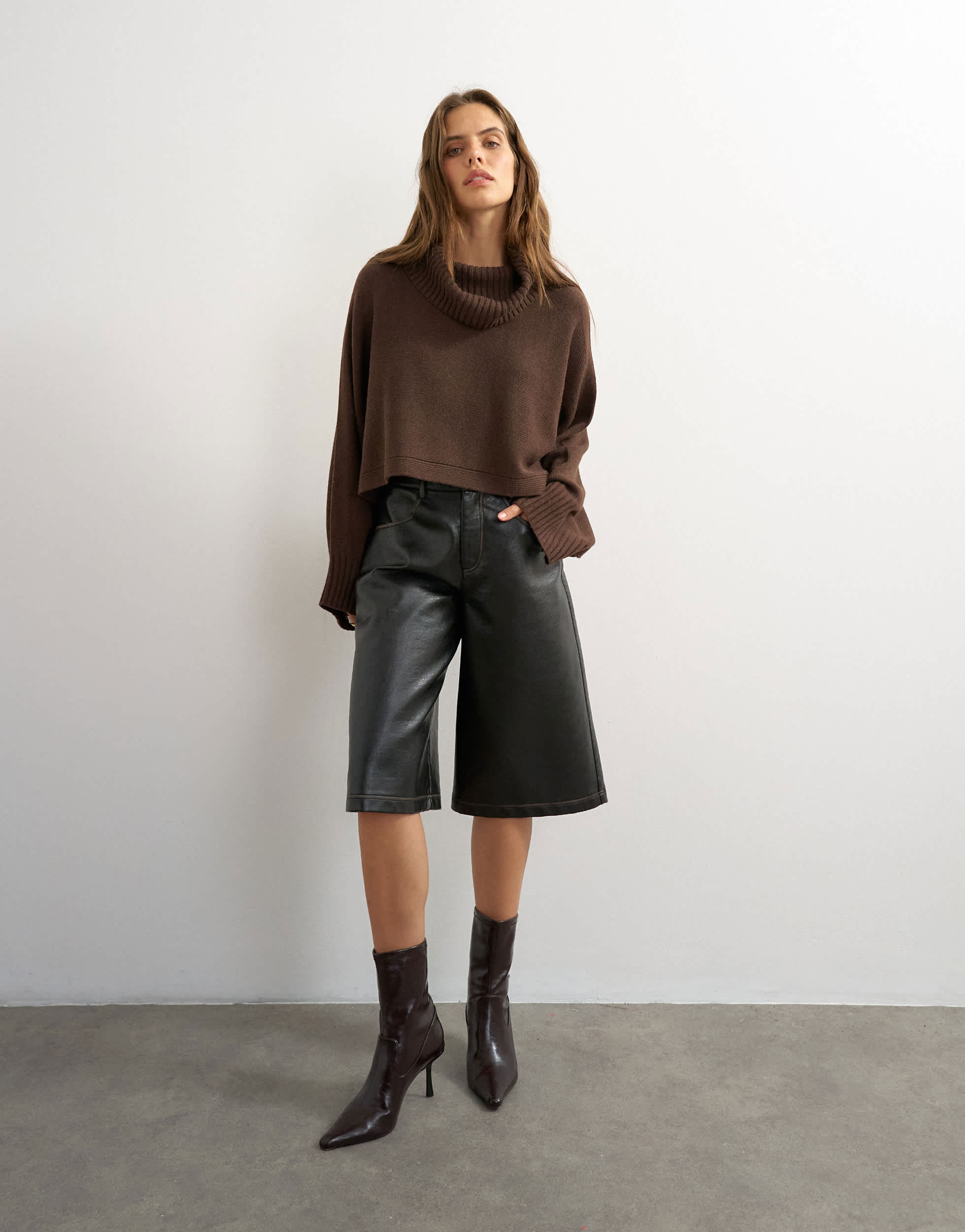 Topshop knitted wool short cape jumper in chocolate