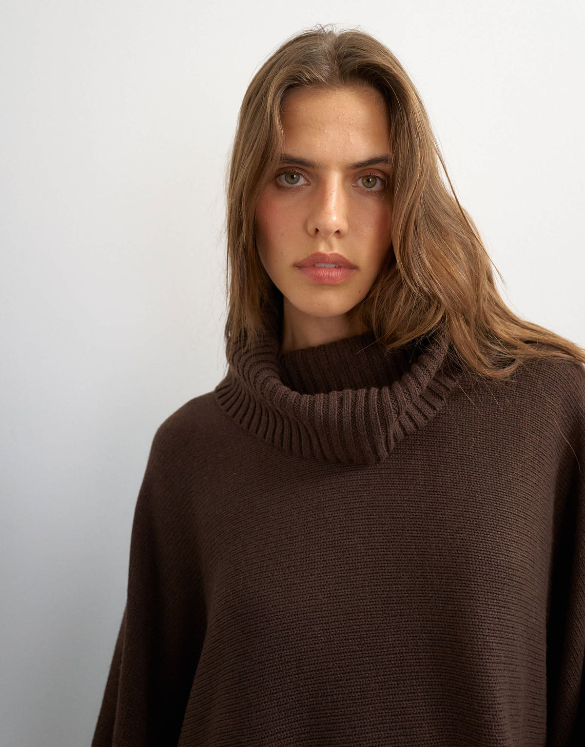 Topshop knitted wool short cape jumper in chocolate