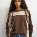 Topshop knitted multi wear stripe jumper in brown