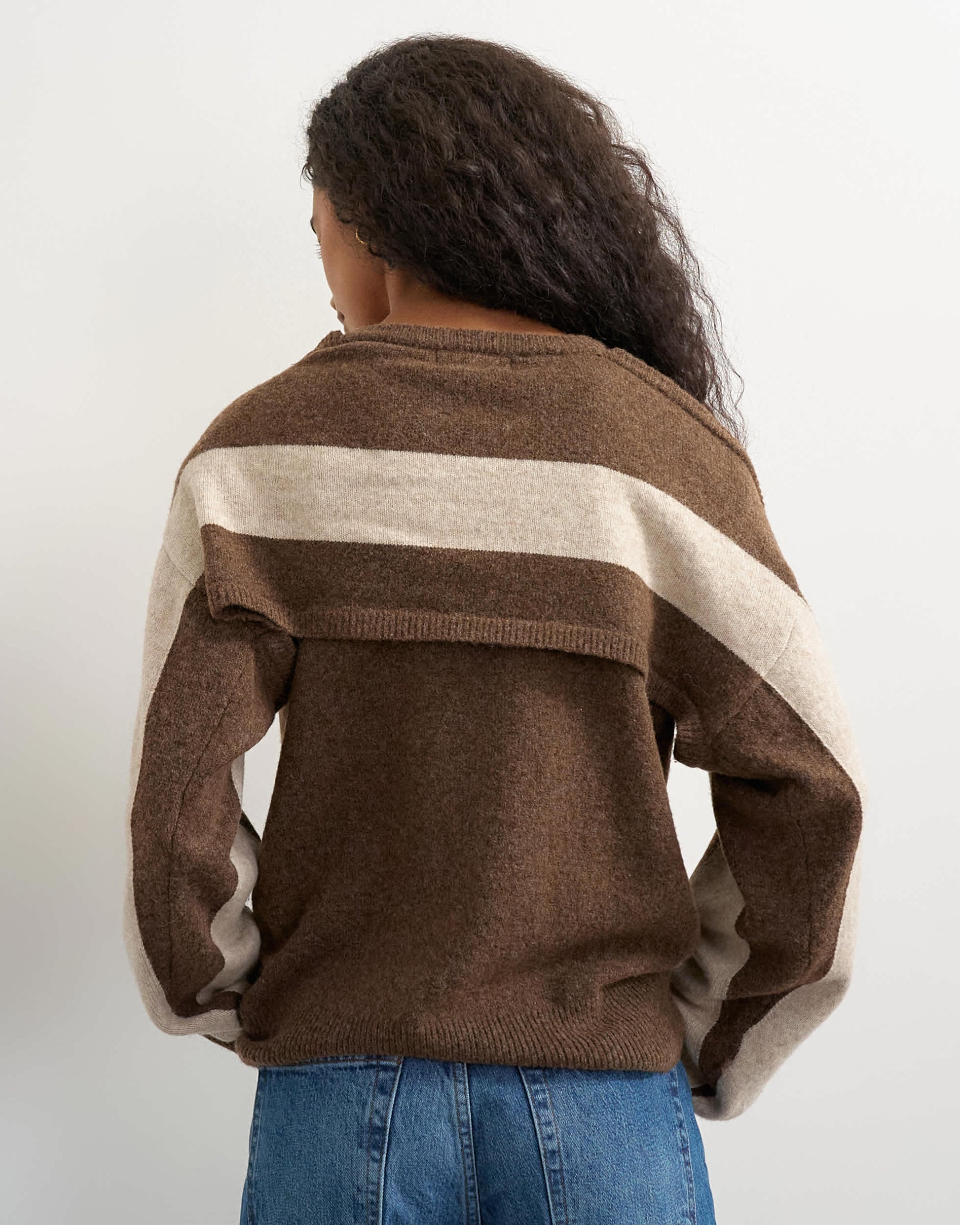 Topshop knitted detachable wrap scarf stripe jumper in brown