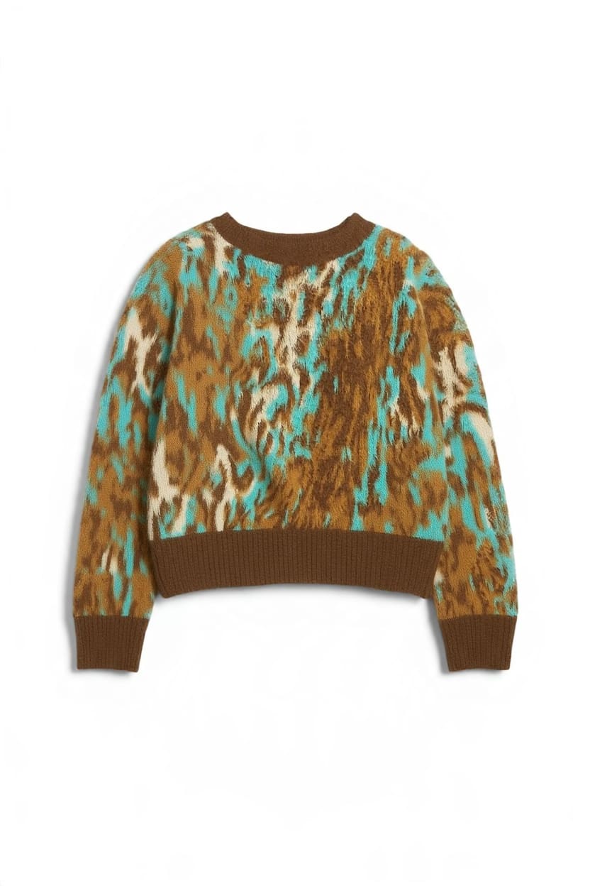 Topshop knitted fluffy relaxed fit brushed animal crew neck jumper in brown