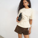 Topshop structured short sleeve ruched side top in stone