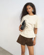 Topshop structured short sleeve ruched side top in stone