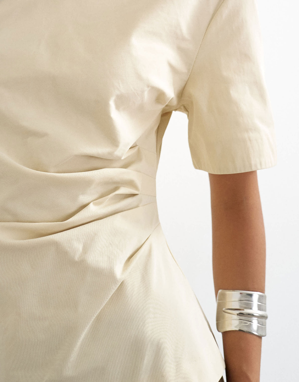 Topshop structured short sleeve ruched side top in stone