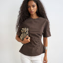 Topshop structured short sleeve ruched side top in chocolate