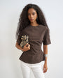 Topshop structured short sleeve ruched side top in chocolate