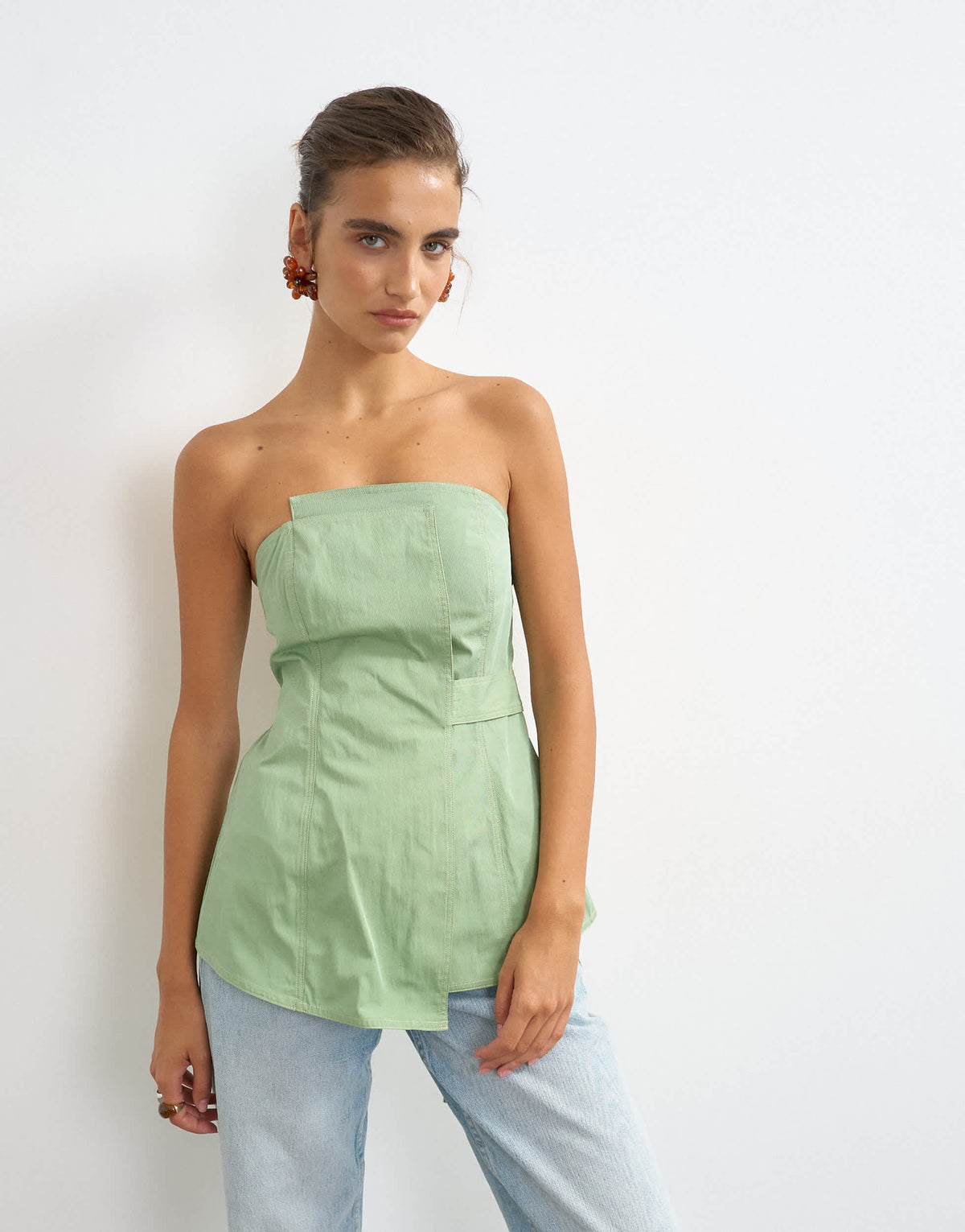 Topshop structured asymmetric bandeau in green