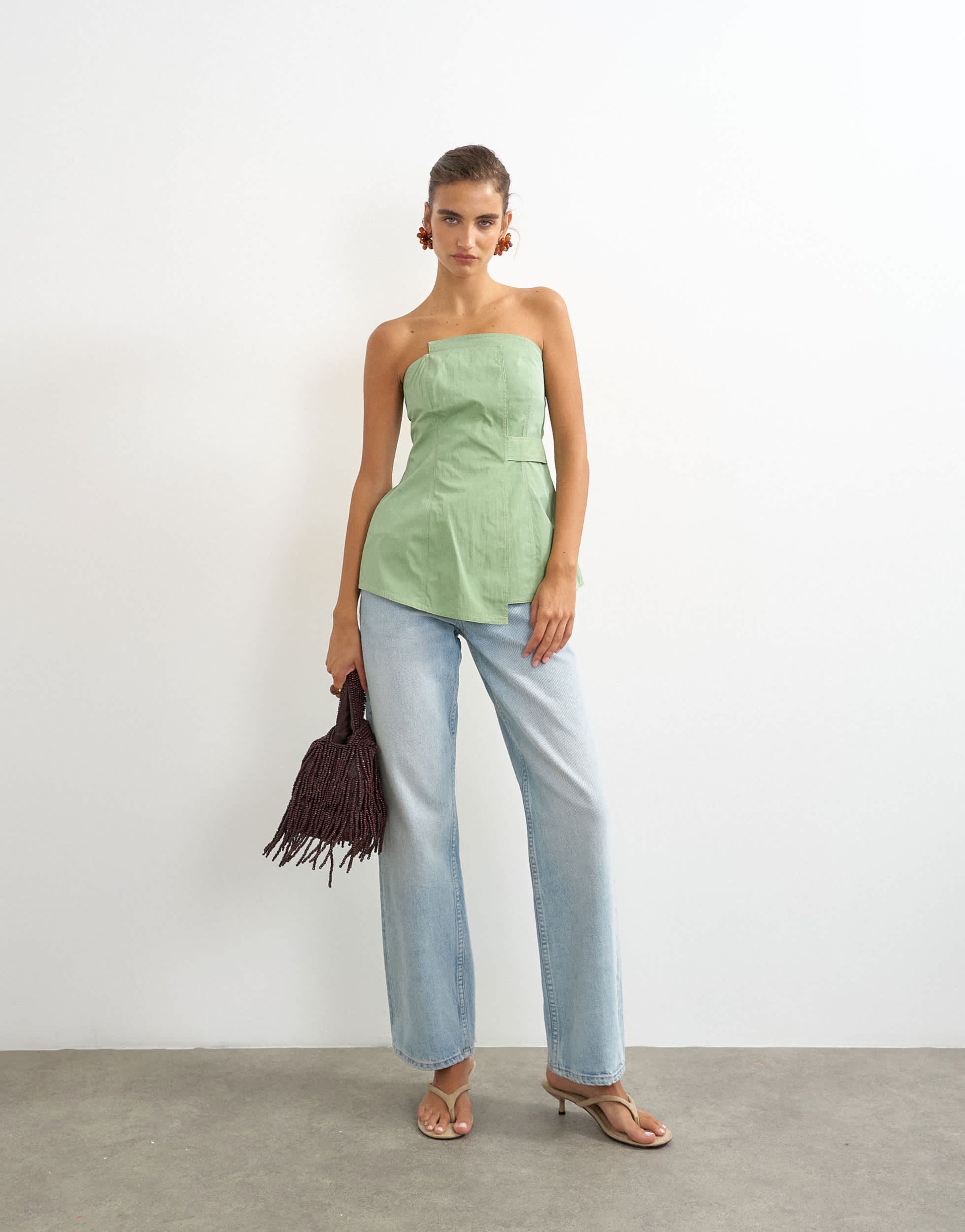 Topshop structured asymmetric bandeau in green