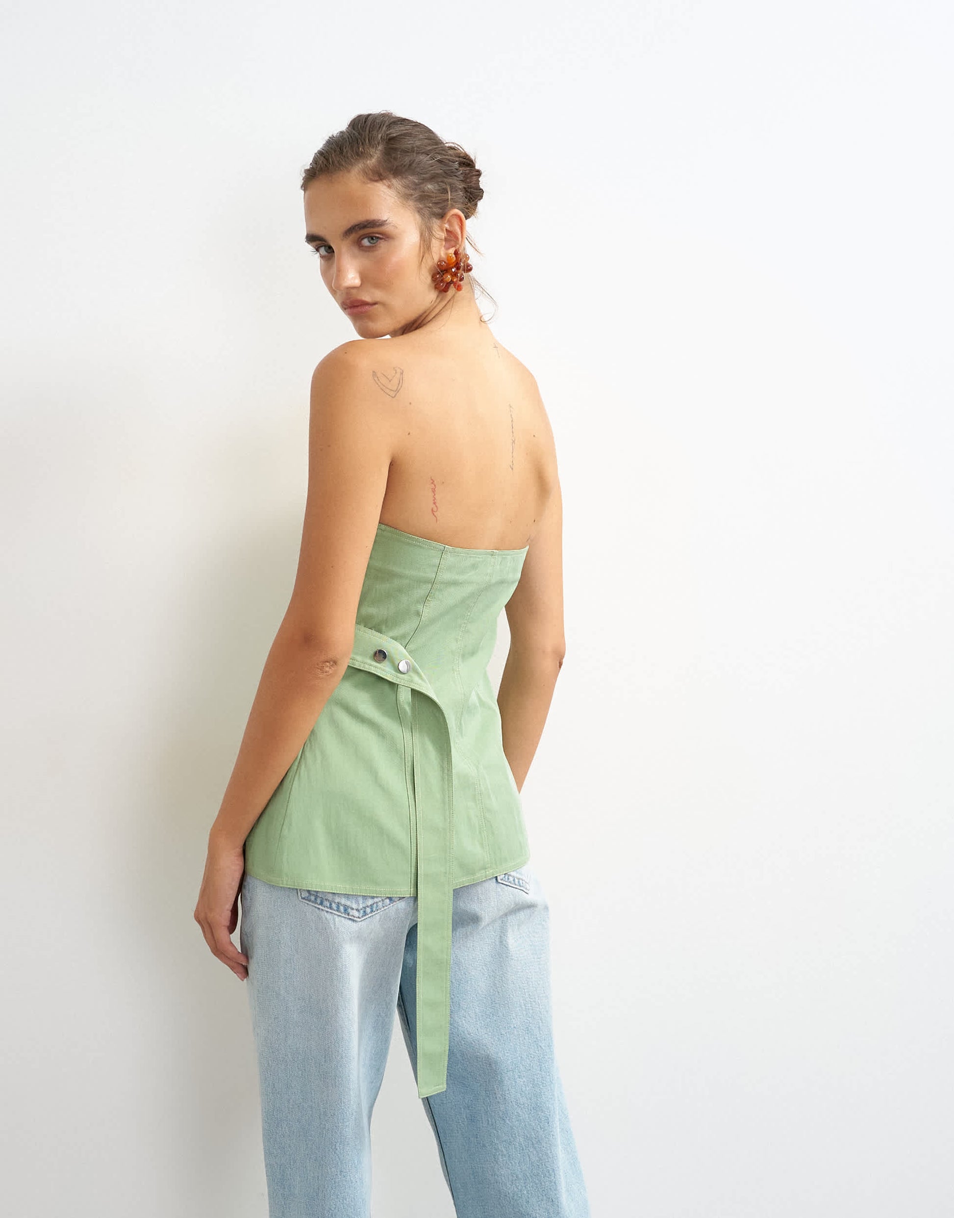 Topshop structured asymmetric bandeau in green
