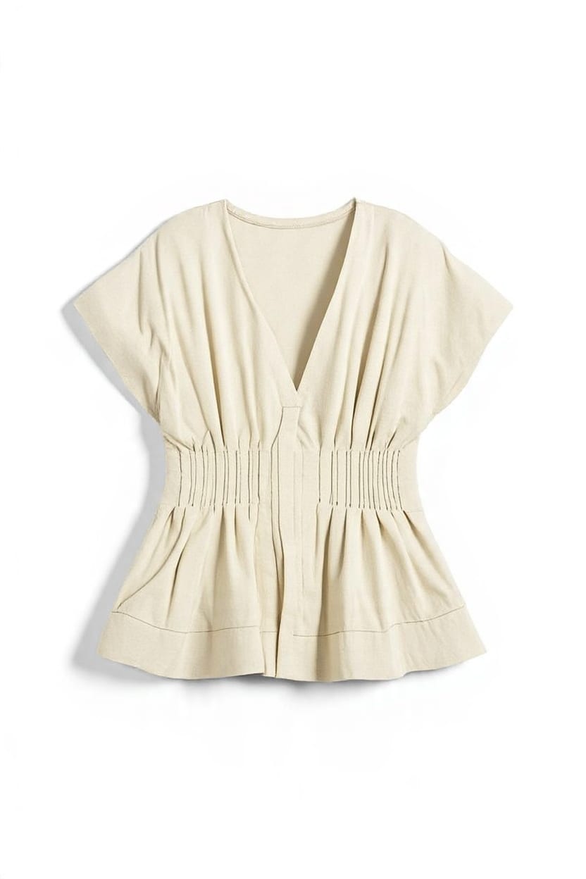 Topshop structured peplum top with pintucks in stone