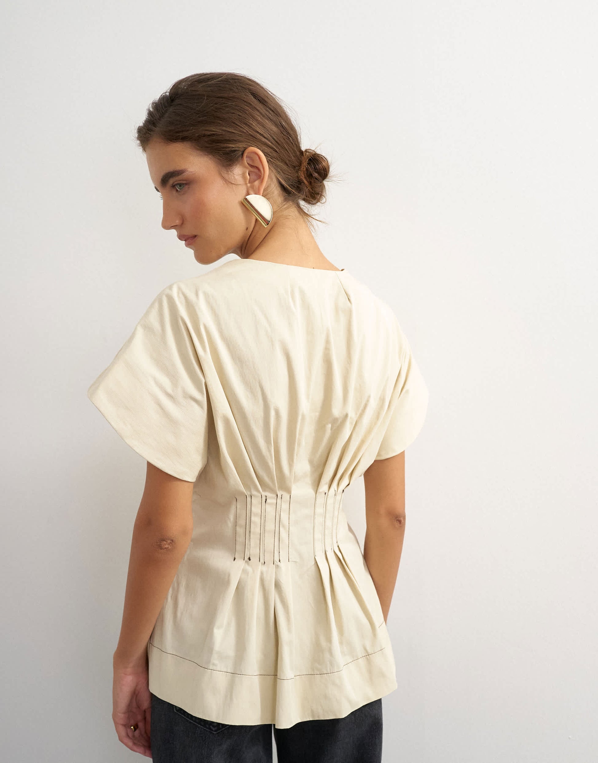 Topshop structured peplum top with pintucks in stone