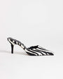Topshop Alfie pointed mid heeled court in zebra print hair on real leather