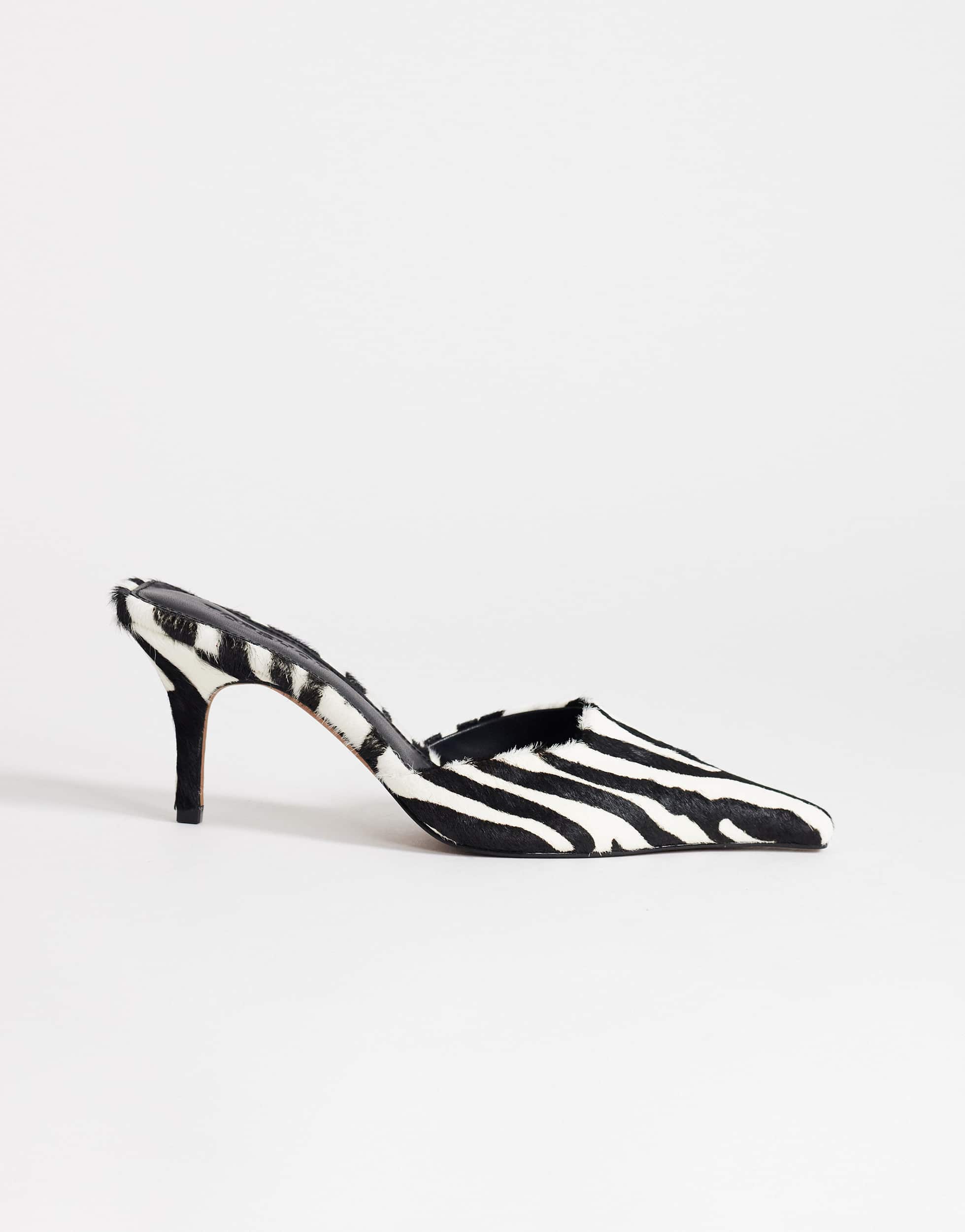 Topshop Alfie pointed mid heeled court in zebra print hair on real leather