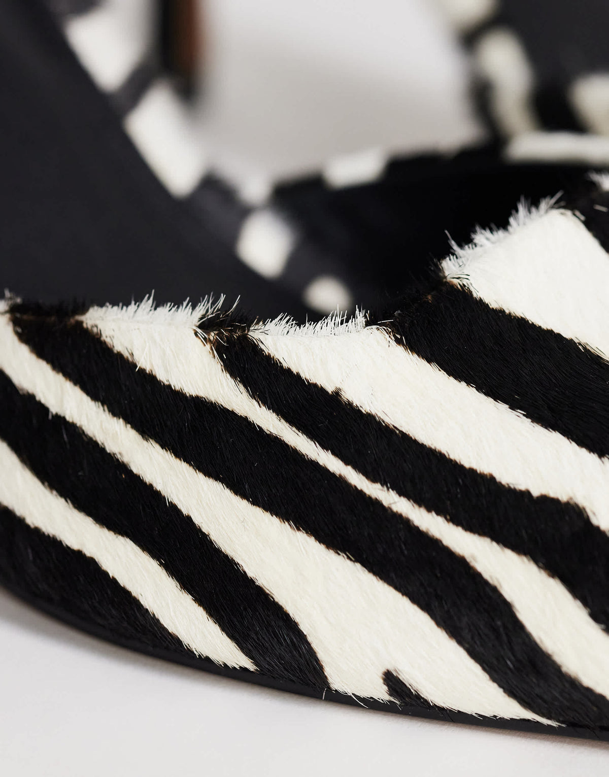 Topshop Alfie pointed mid heeled court in zebra print hair on real leather
