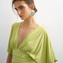 Topshop v-neck tie detail top in lime